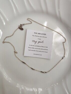 Morse Code Sterling Silver Necklace 16" Dainty Minimalist Jewelry Everli My Girl